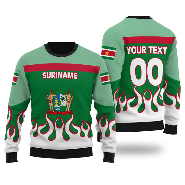 Suriname Ugly Sweater Flag & Coat Of Arms Fire Hockey Style