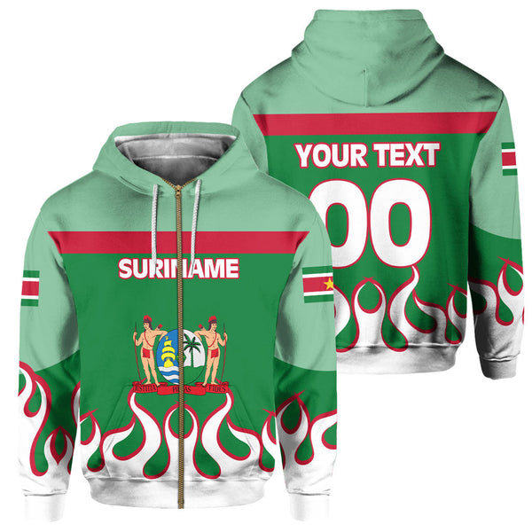 Suriname Zip Hoodie Flag & Coat Of Arms Fire Hockey Style