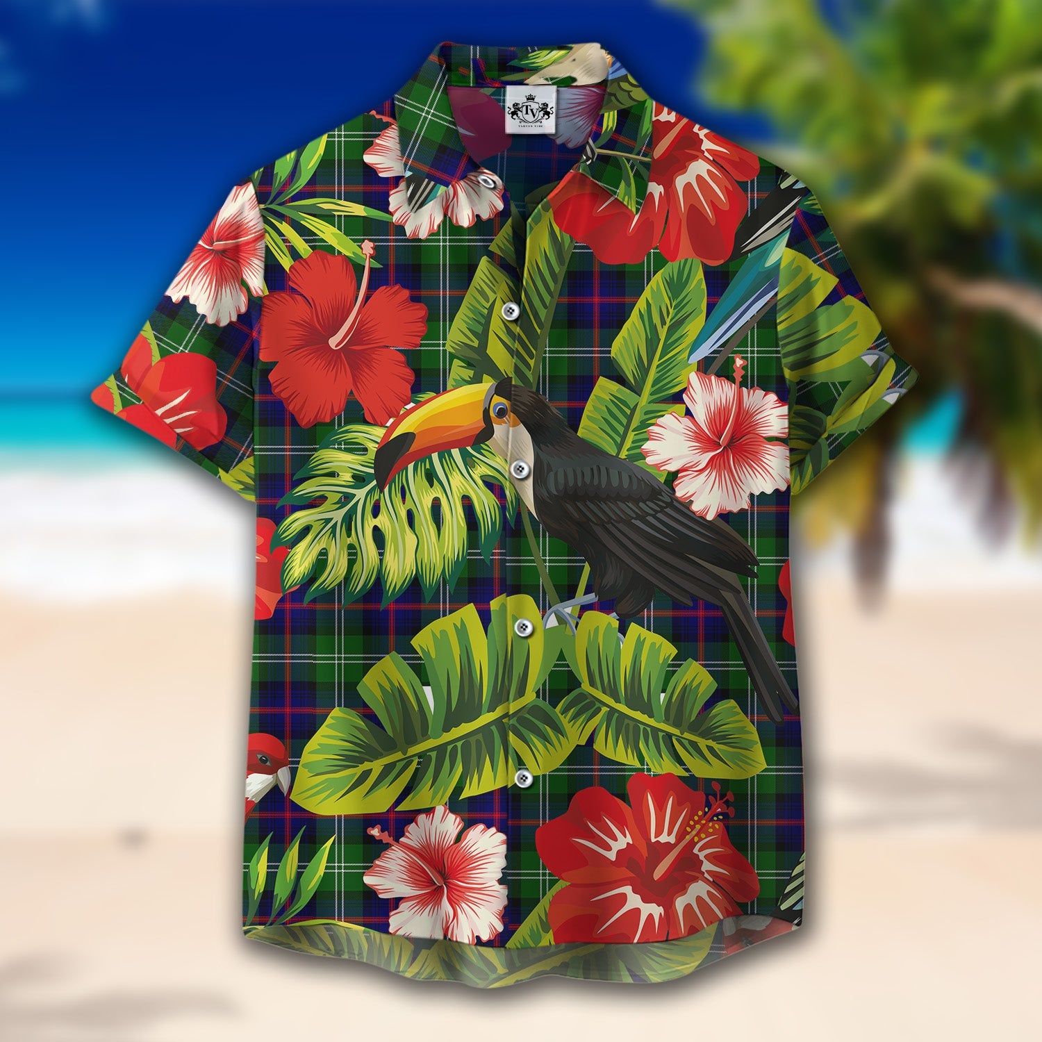Scottish Tartan Sutherland Modern Clan Hawaiian Shirt Hibiscus - Tropical Garden Style