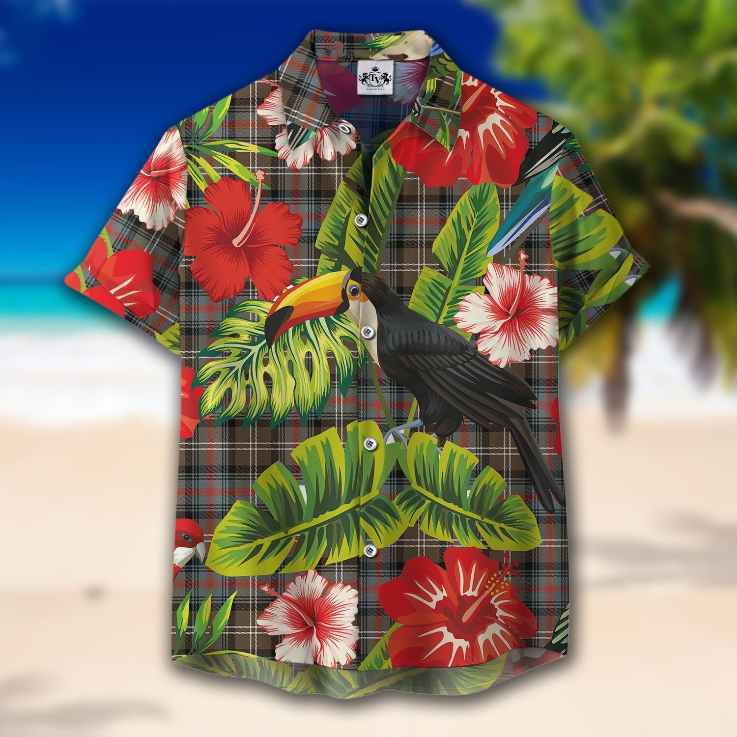Scottish Tartan Sutherland Weathered Clan Hawaiian Shirt Hibiscus - Tropical Garden Style