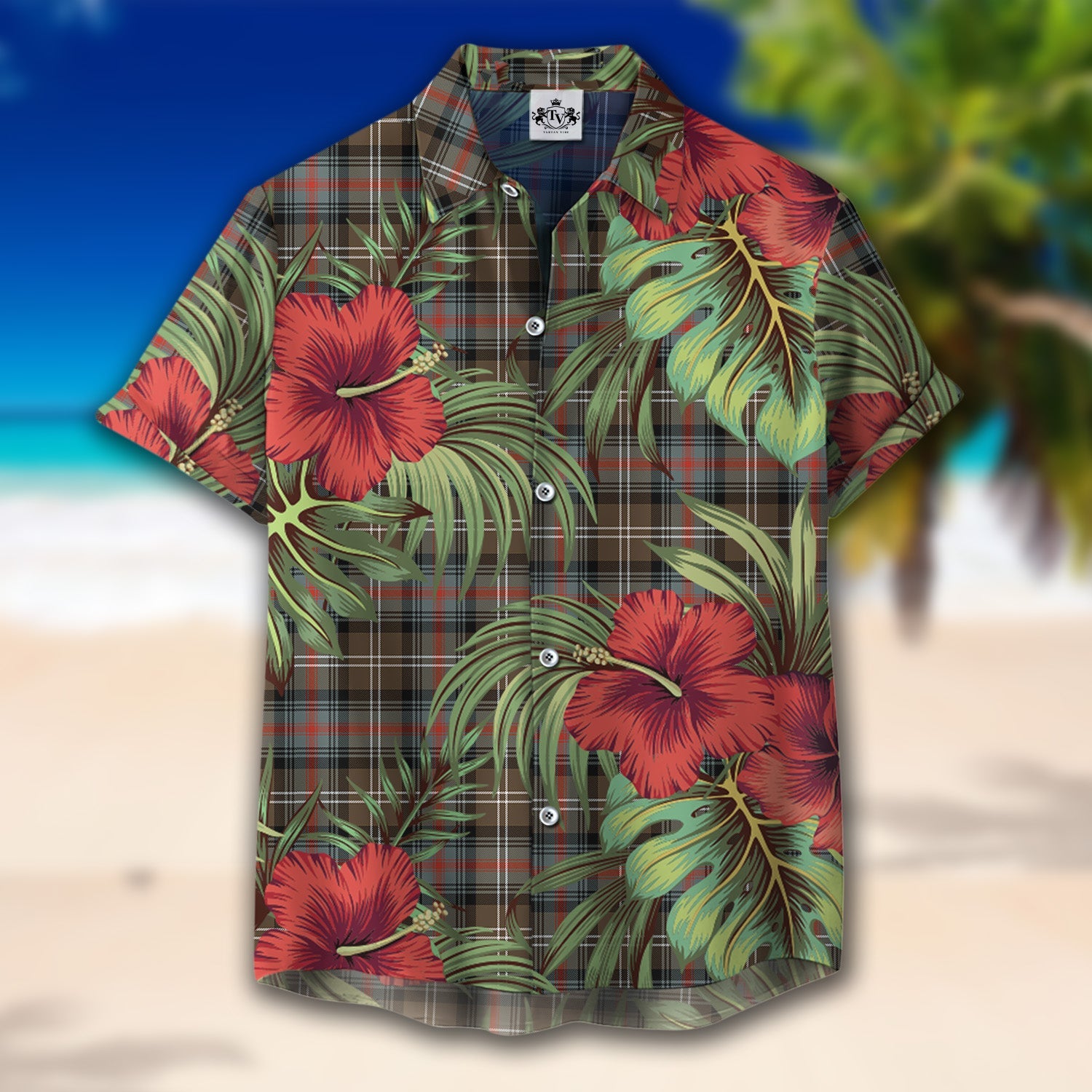 Scottish Tartan Sutherland Weathered Clan Hawaiian Shirt Hibiscus - Tropical Garden Style
