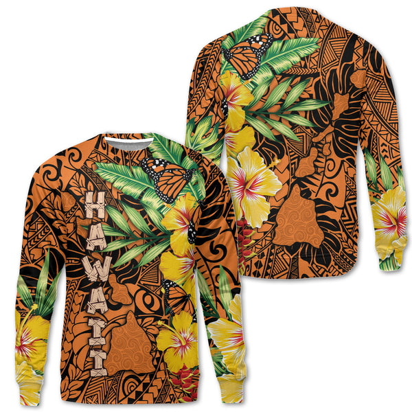 Hawaii Sweatshirt Kamehameha Butterfly Tropical Style