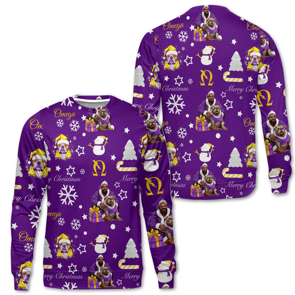 Fraternity Sweatshirt - OPP Christmas Sweatshirt Bulldog Purple Pattern Style