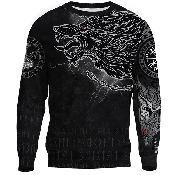 Viking Sweatshirt Fenrir Norse Wolf Thunderstorm