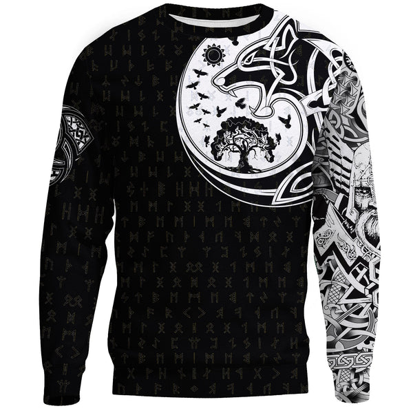 Viking Sweatshirt Skoll And Hati Rune Tattoo