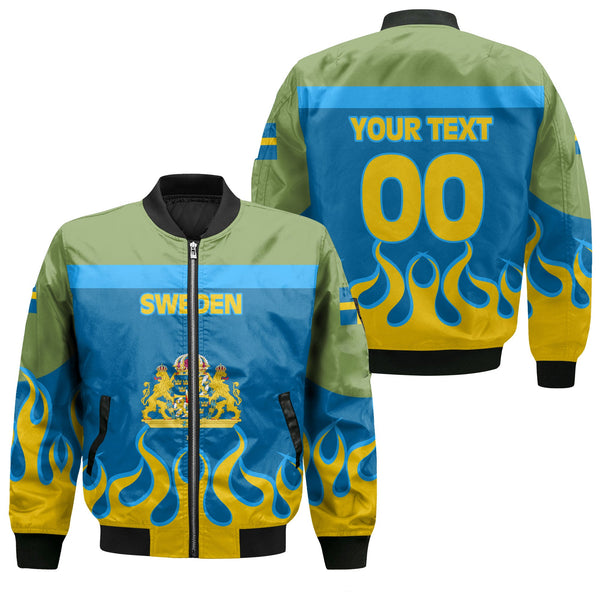 Sweden Bomber Jacket Flag & Coat Of Arms Fire Hockey Style