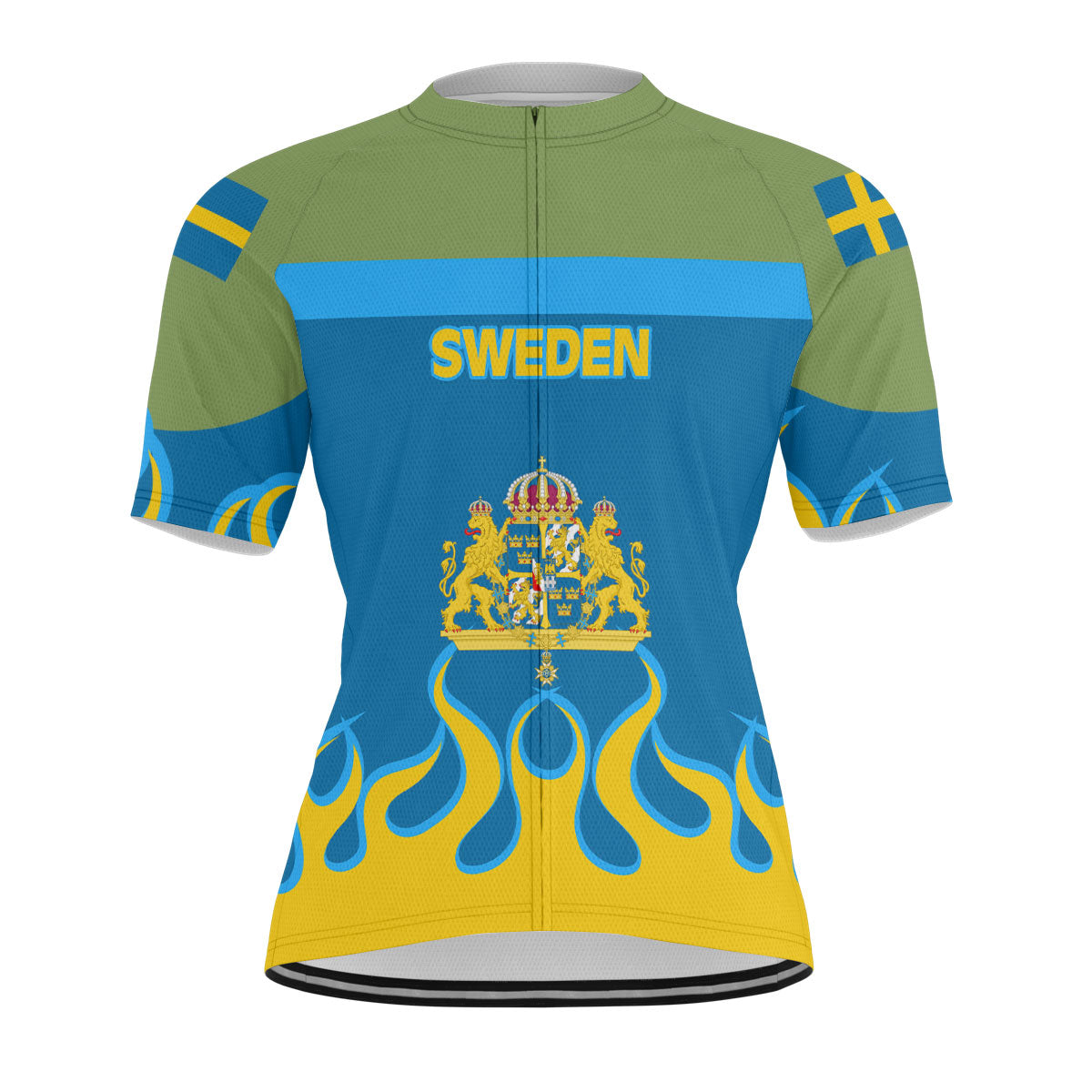 Sweden Men's Cycling Jersey Flag & Coat Of Arms Fire Hockey Style