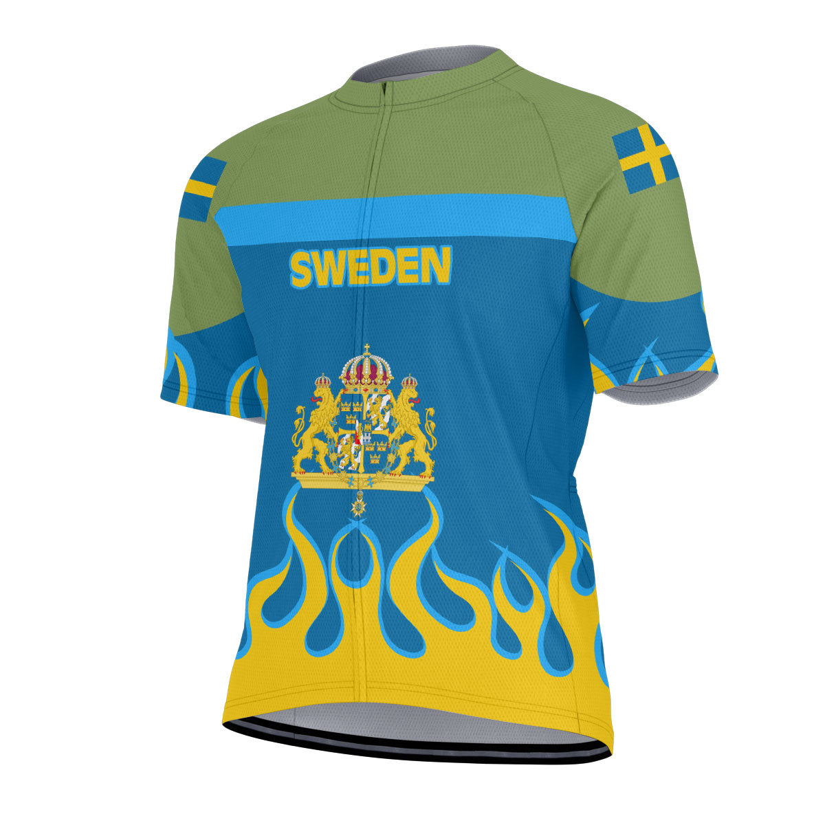 Sweden Men's Cycling Jersey Flag & Coat Of Arms Fire Hockey Style