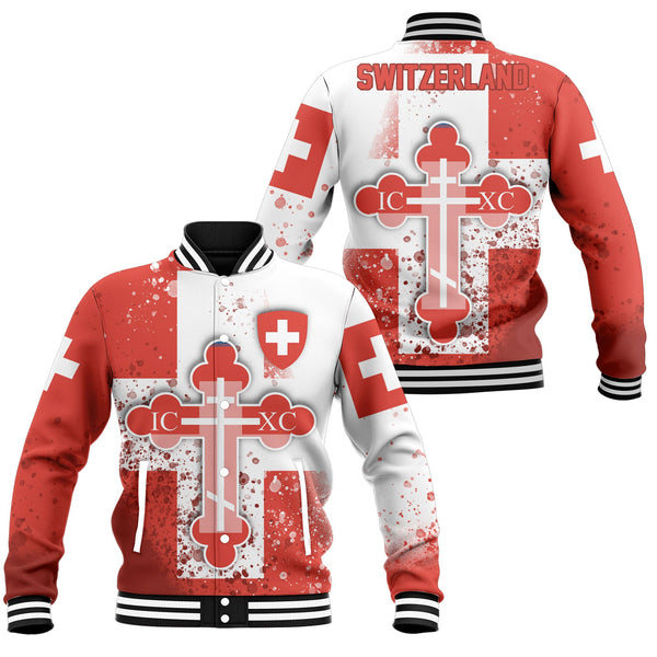 Switzerland Baseball Jacket Flag & Coat Of Arms Orthodox Style