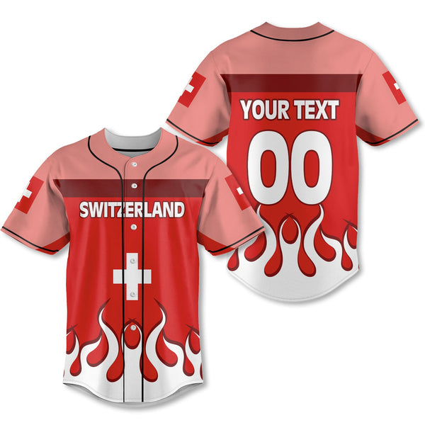 Switzerland Baseball Jersey Flag & Coat Of Arms Fire Hockey Style