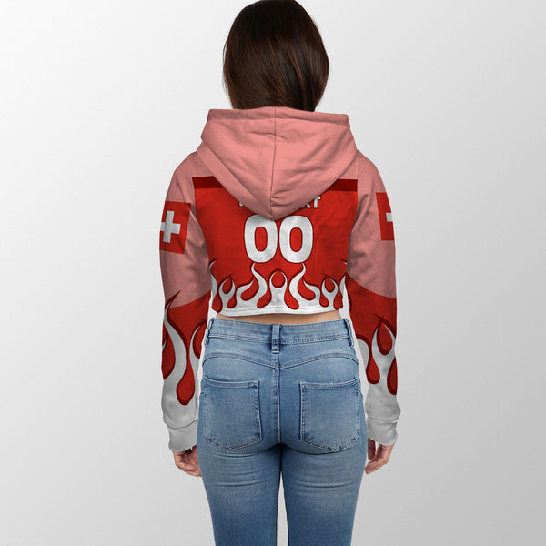 Switzerland Crop Hoodie Flag & Coat Of Arms Fire Hockey Style