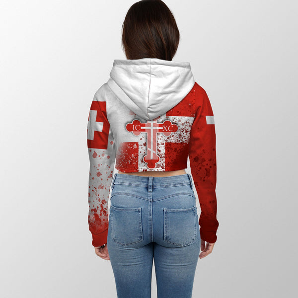 Switzerland Crop Hoodie Flag & Coat Of Arms Orthodox Style