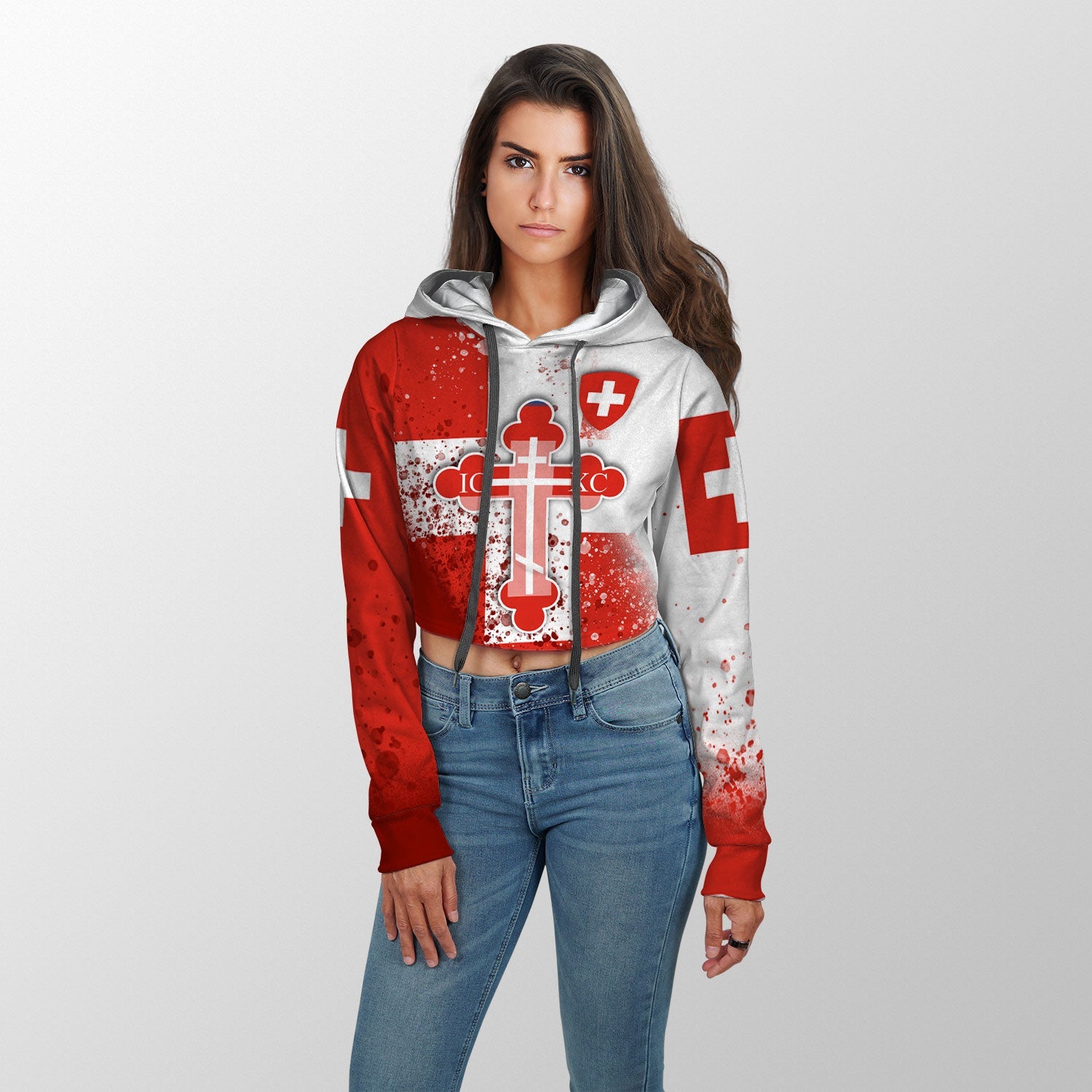 Switzerland Crop Hoodie Flag & Coat Of Arms Orthodox Style