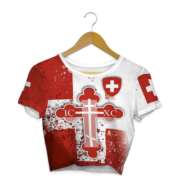 Switzerland Crop Top T Shirt Flag & Coat Of Arms Orthodox Style