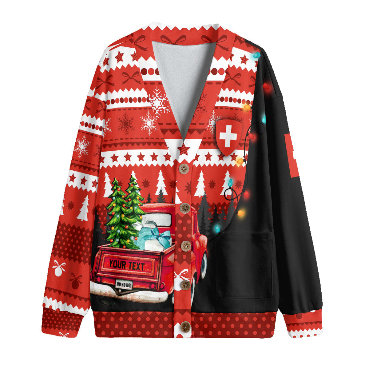 Switzerland Fleece Cardigan Coat Of Arms Christmas Style