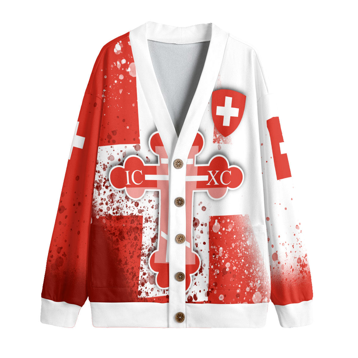 Switzerland Fleece Cardigan Flag & Coat Of Arms Orthodox Style