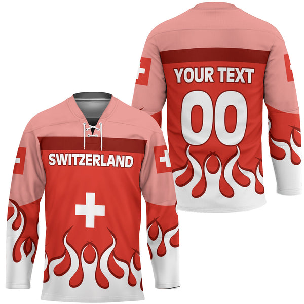 Switzerland Hockey Jersey Flag & Coat Of Arms Fire Hockey Style