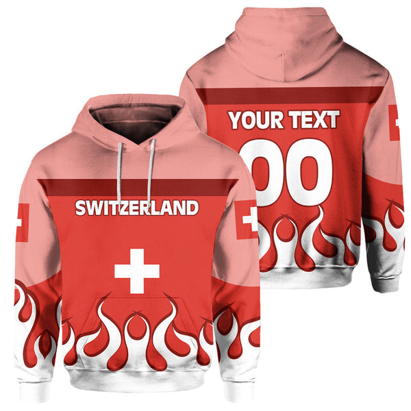 Switzerland Hoodie Flag & Coat Of Arms Fire Hockey Style