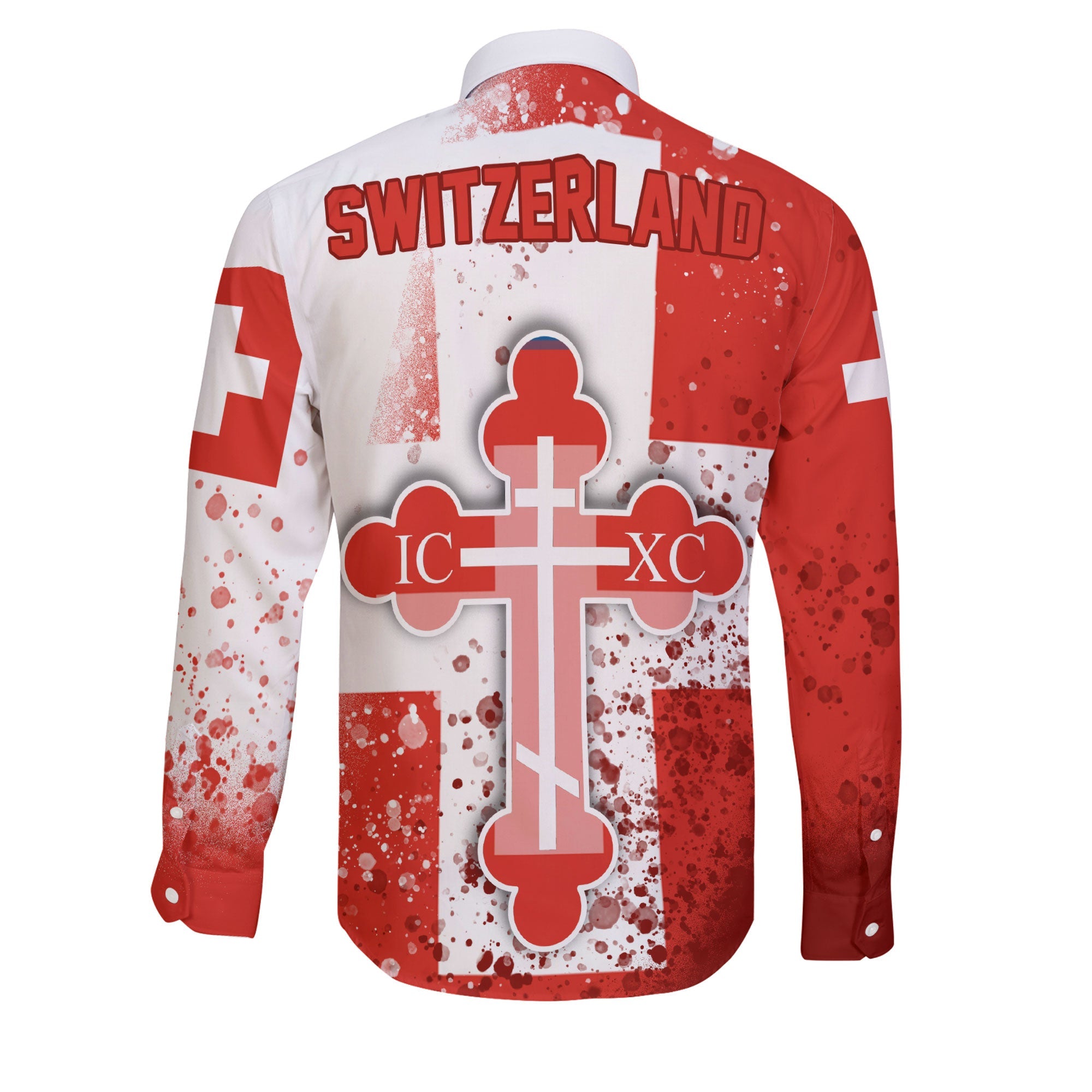 Switzerland Long Sleeve Button Shirt Flag & Coat Of Arms Orthodox Style