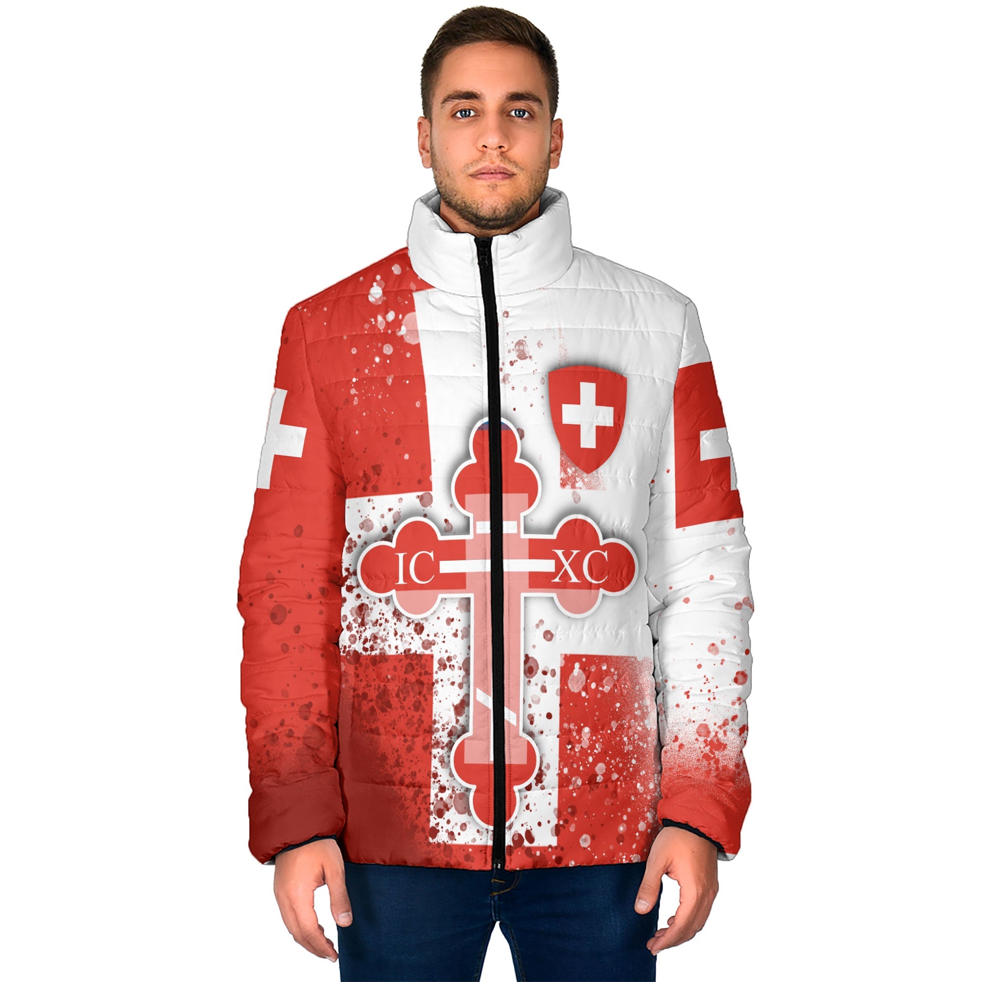 Switzerland Men Padded Jacket Flag & Coat Of Arms Orthodox Style