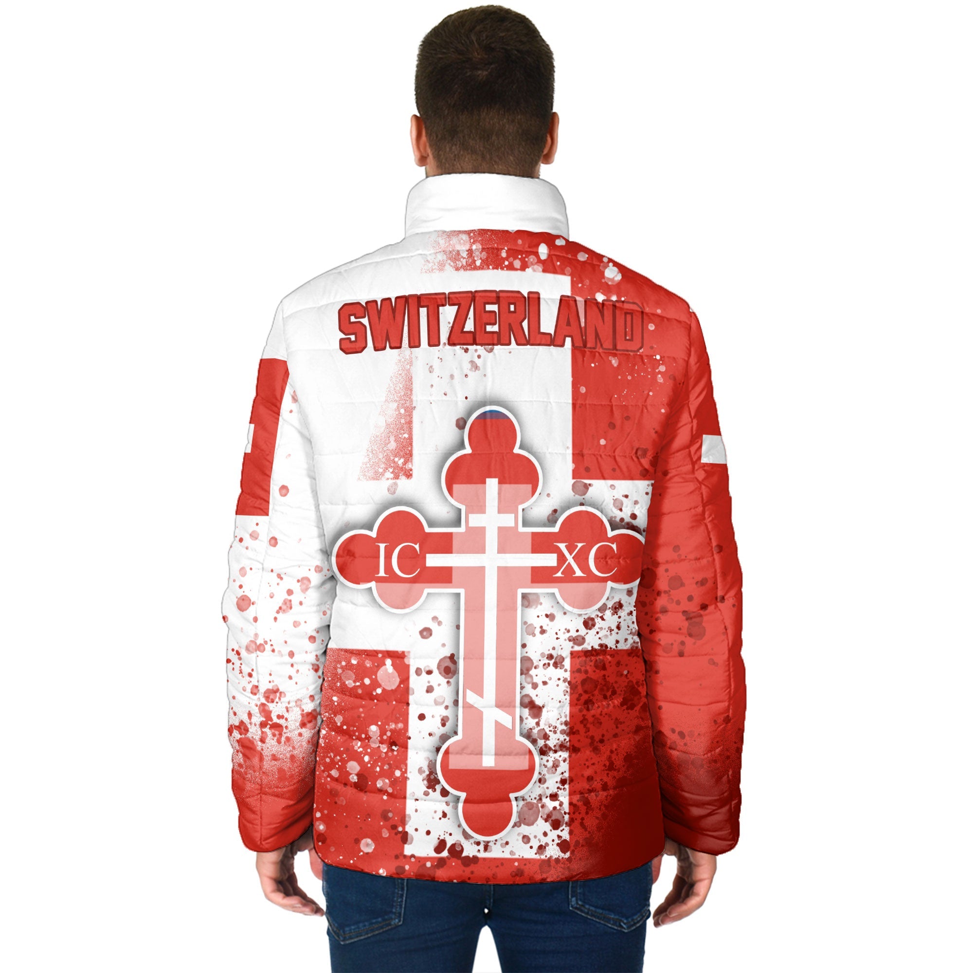 Switzerland Men Padded Jacket Flag & Coat Of Arms Orthodox Style