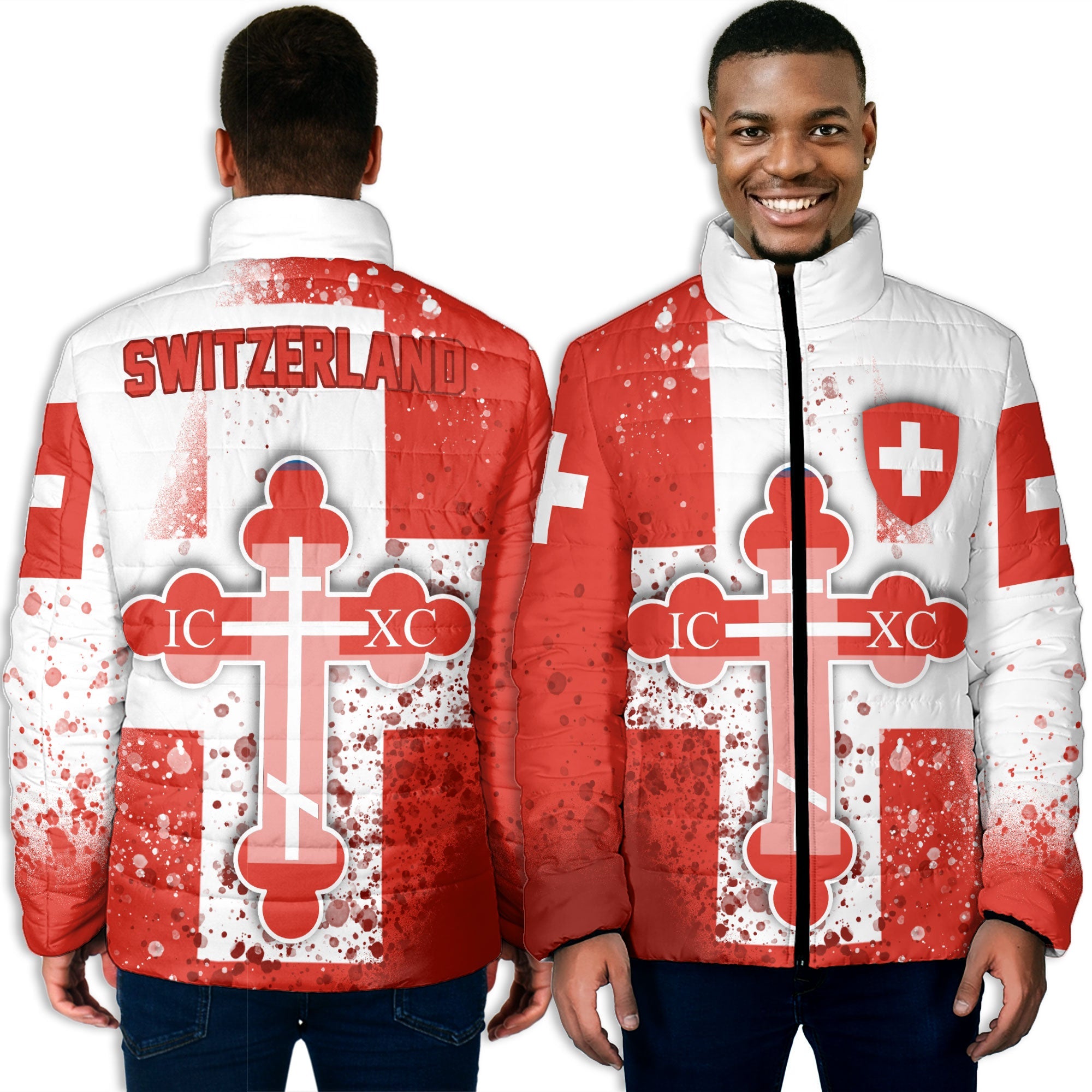 Switzerland Men Padded Jacket Flag & Coat Of Arms Orthodox Style