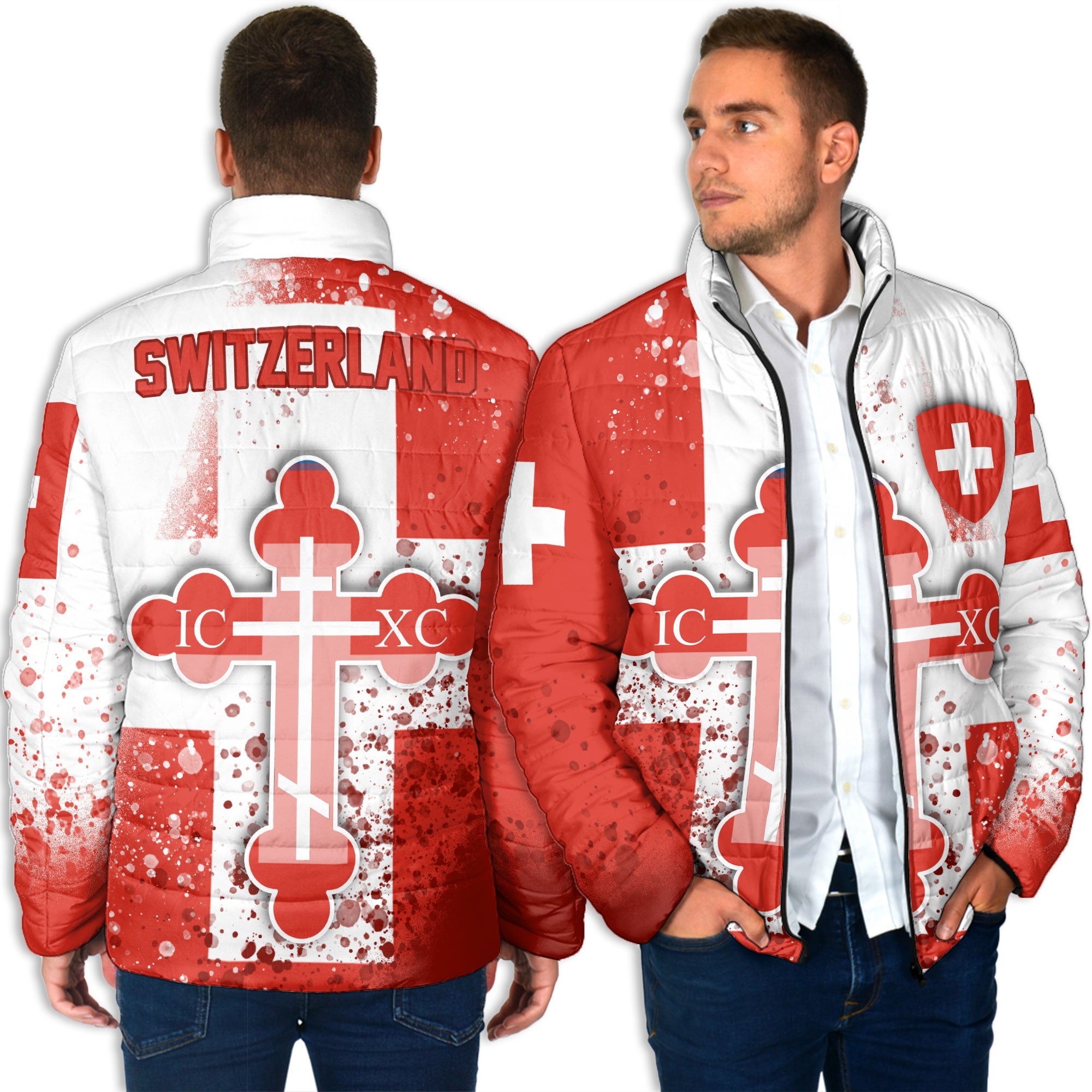 Switzerland Men Padded Jacket Flag & Coat Of Arms Orthodox Style