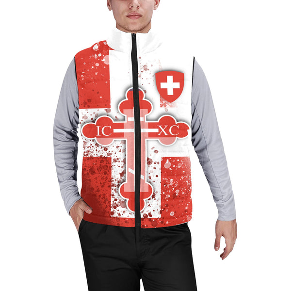 Switzerland Men Padded Jacket Vest Flag & Coat Of Arms Orthodox Style