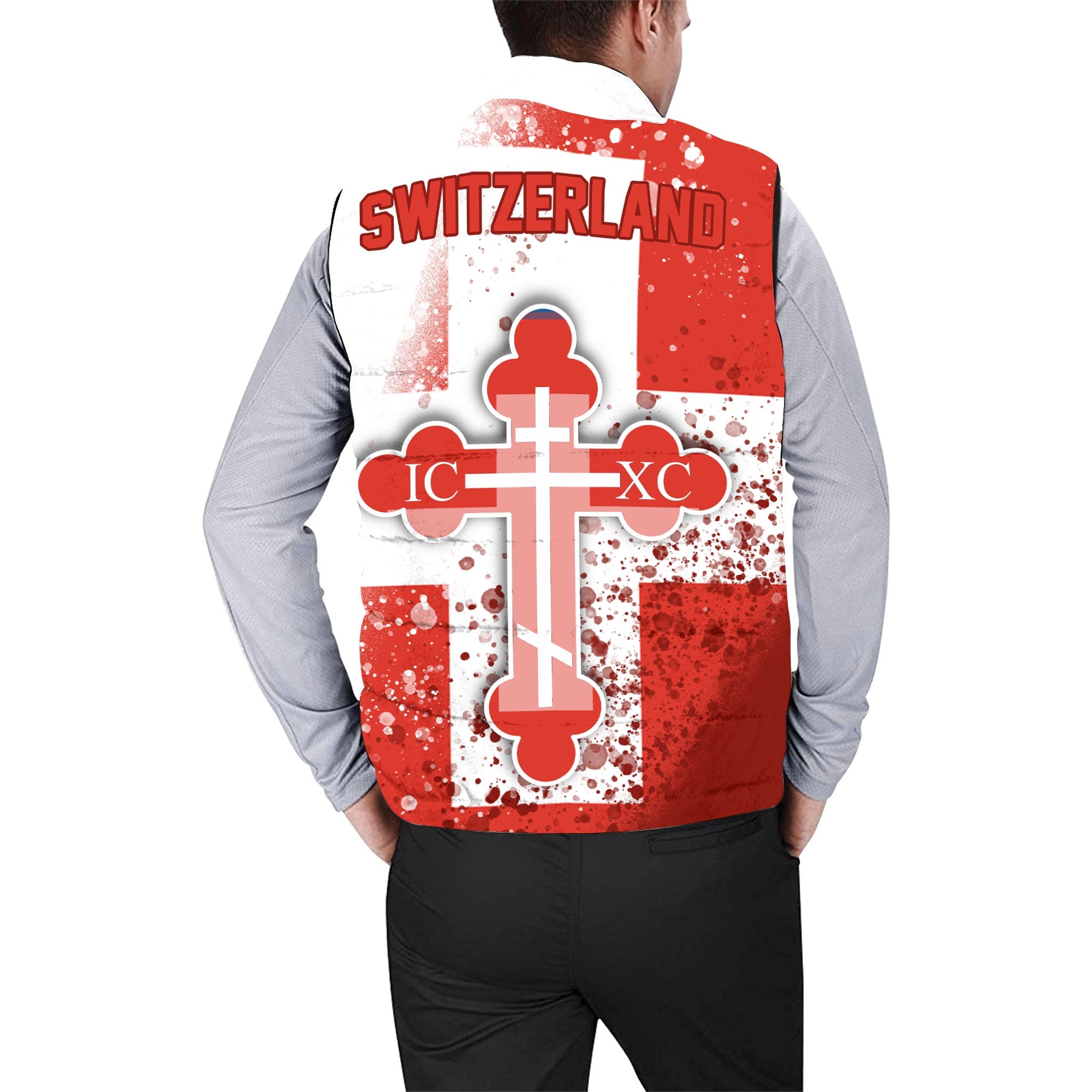 Switzerland Men Padded Jacket Vest Flag & Coat Of Arms Orthodox Style