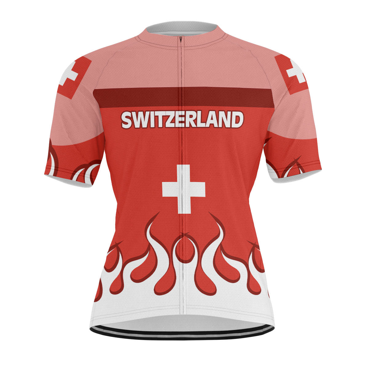 Switzerland Men's Cycling Jersey Flag & Coat Of Arms Fire Hockey Style