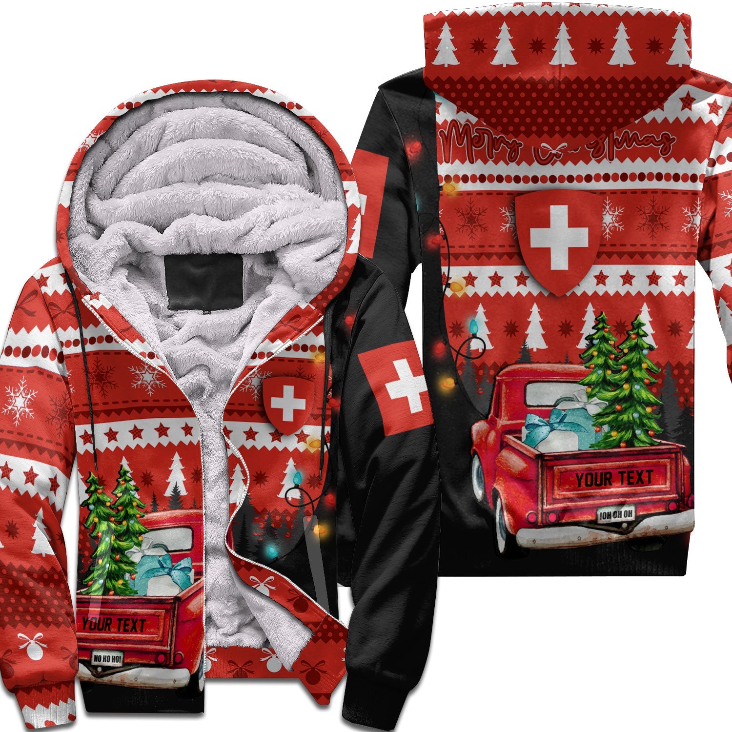 Switzerland Sherpa Hoodie Coat Of Arms Christmas Style