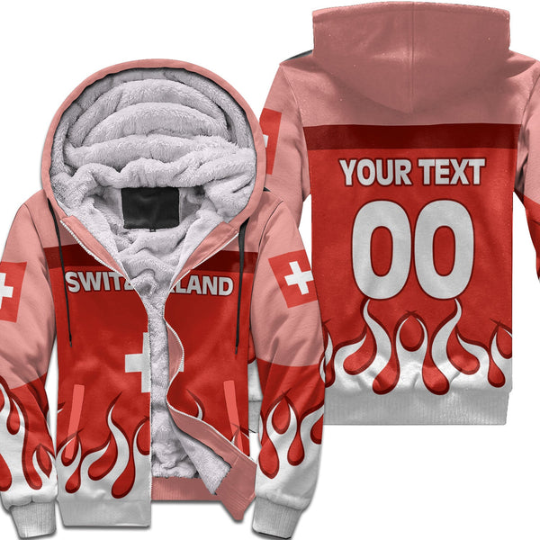 Switzerland Sherpa Hoodie Flag & Coat Of Arms Fire Hockey Style