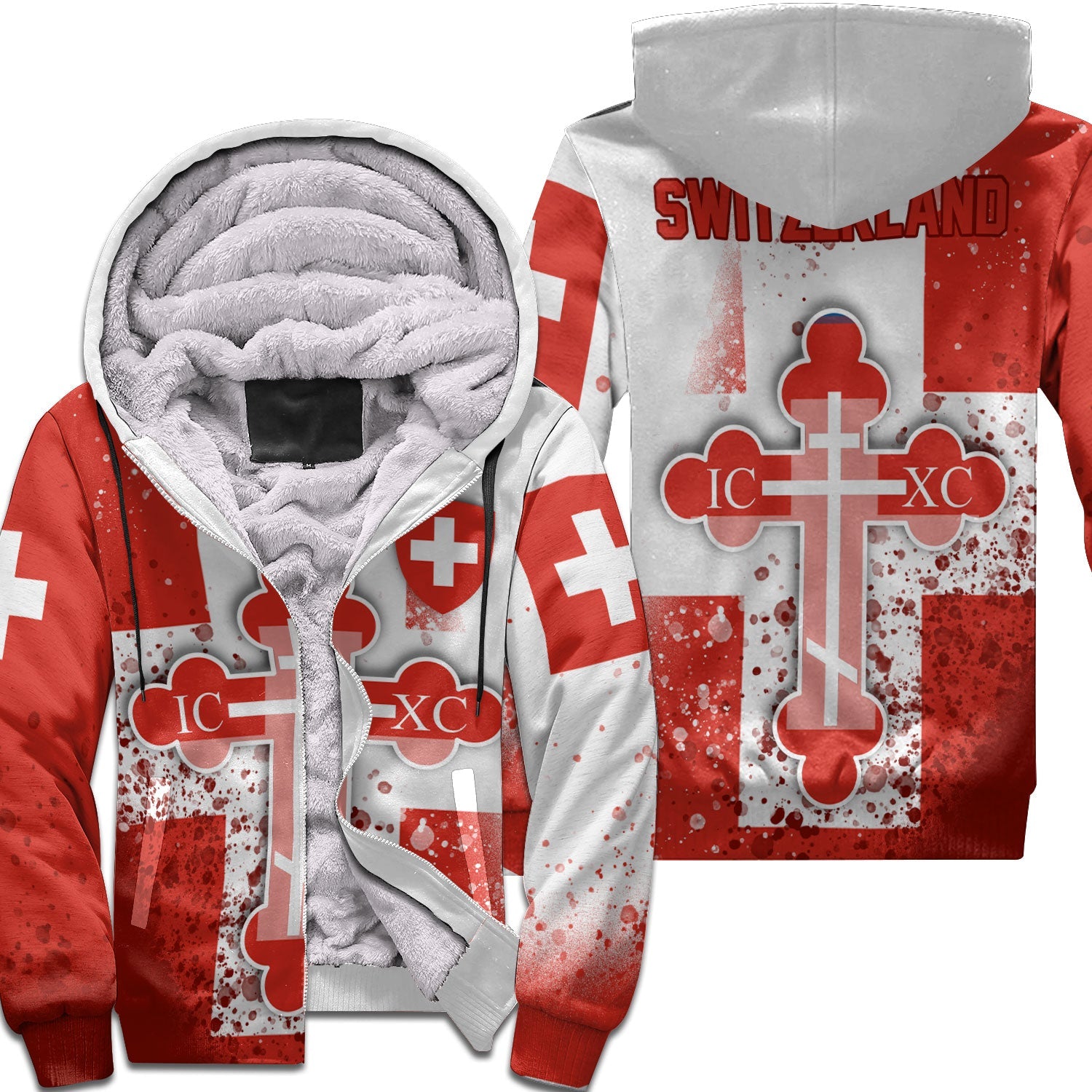 Switzerland Sherpa Hoodie Flag & Coat Of Arms Orthodox Style