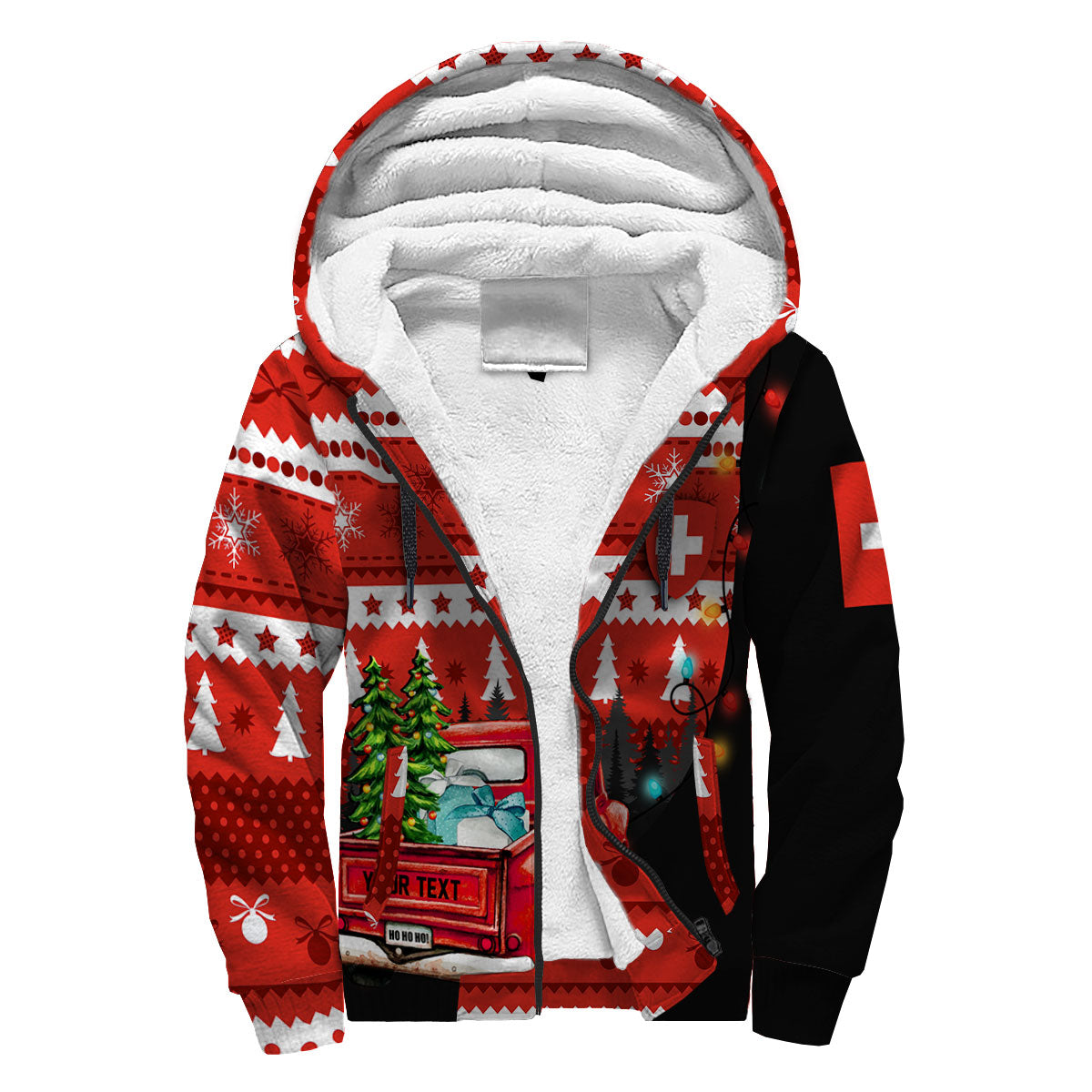 Switzerland Sherpa Hoodie Coat Of Arms Christmas Style