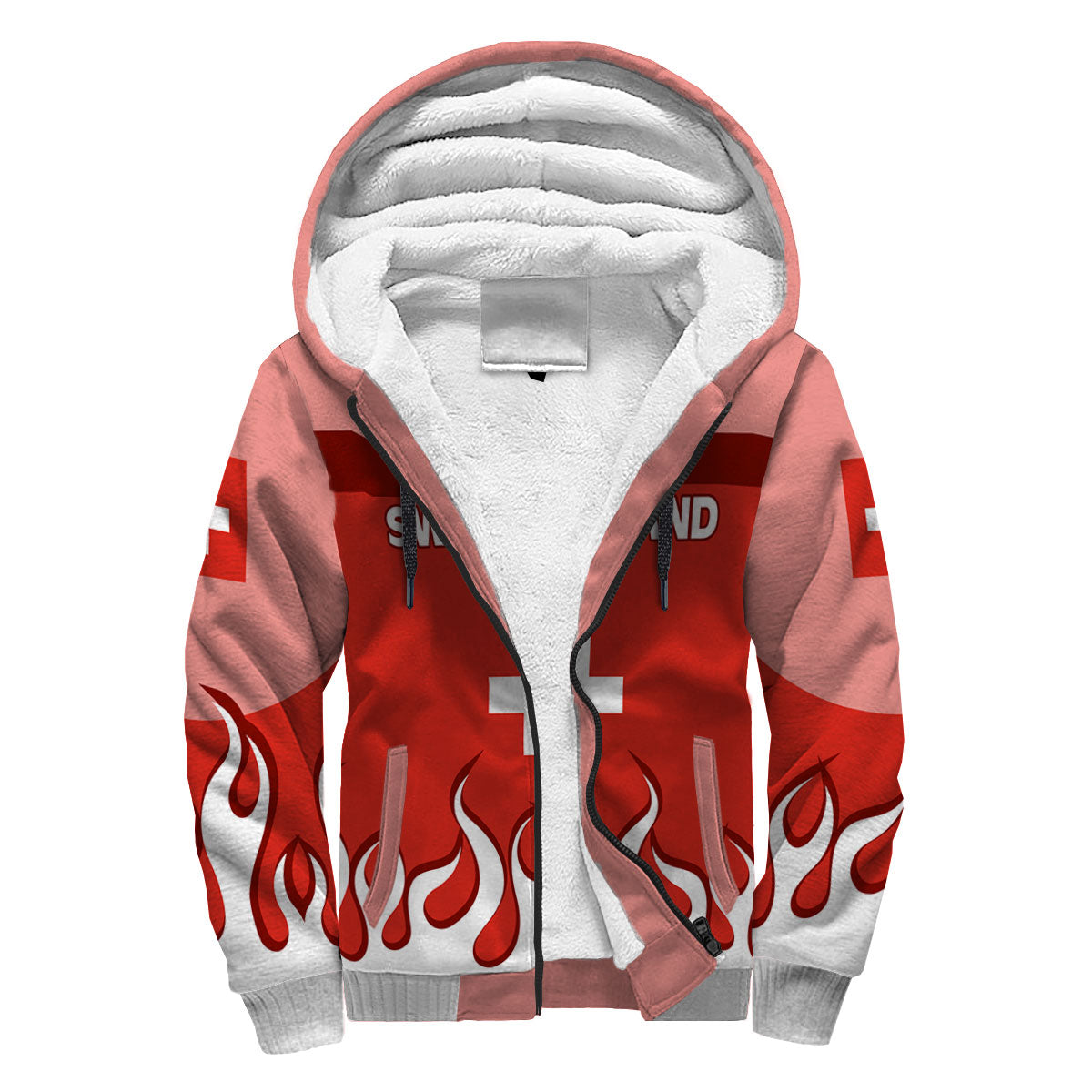 Switzerland Sherpa Hoodie Flag & Coat Of Arms Fire Hockey Style