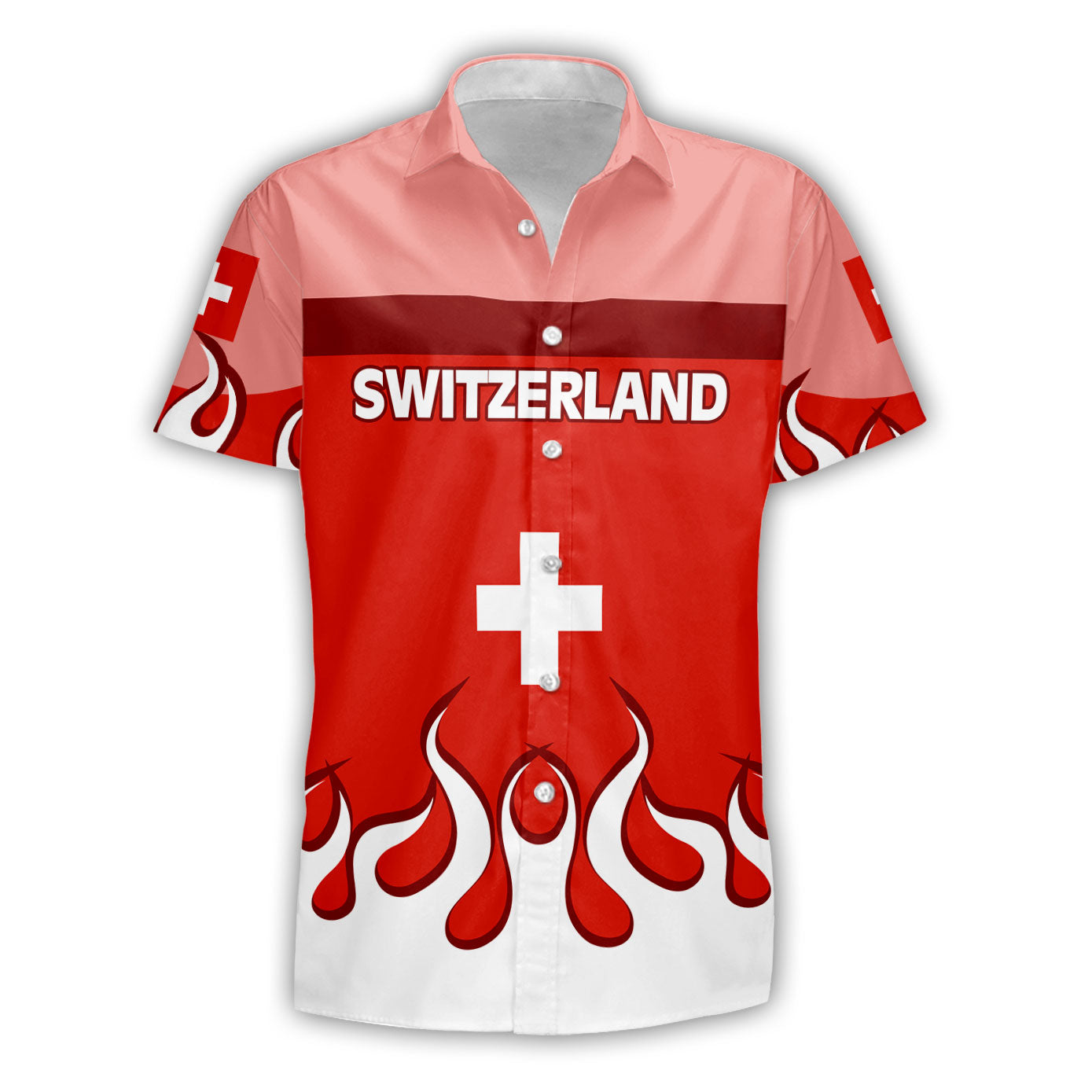 Switzerland Short Sleeve Shirt Flag & Coat Of Arms Fire Hockey Style