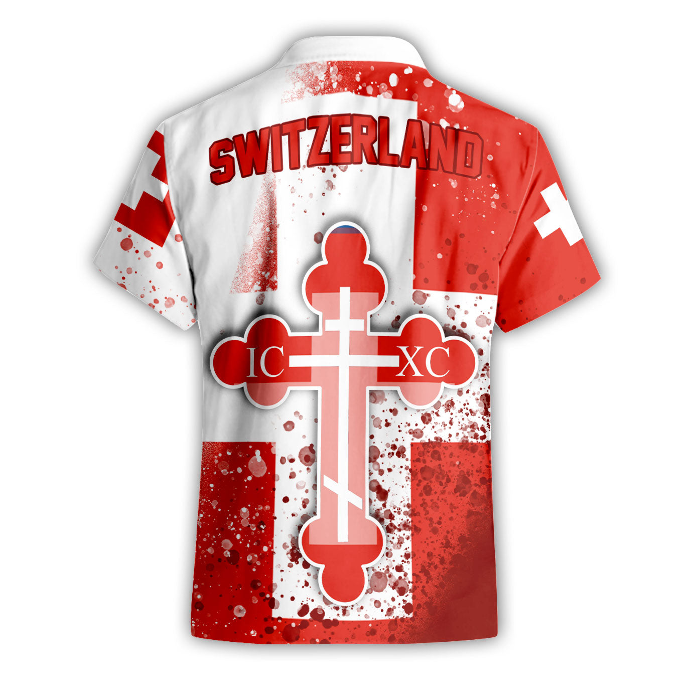 Switzerland Short Sleeve Shirt Flag & Coat Of Arms Orthodox Style