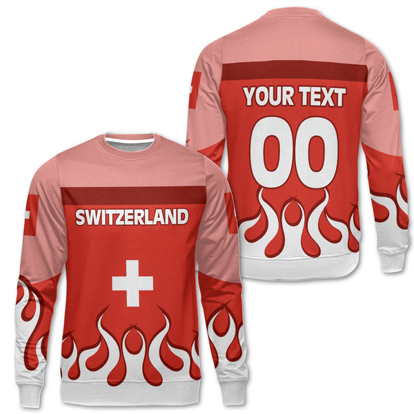 Switzerland Sweatshirt Flag & Coat Of Arms Fire Hockey Style