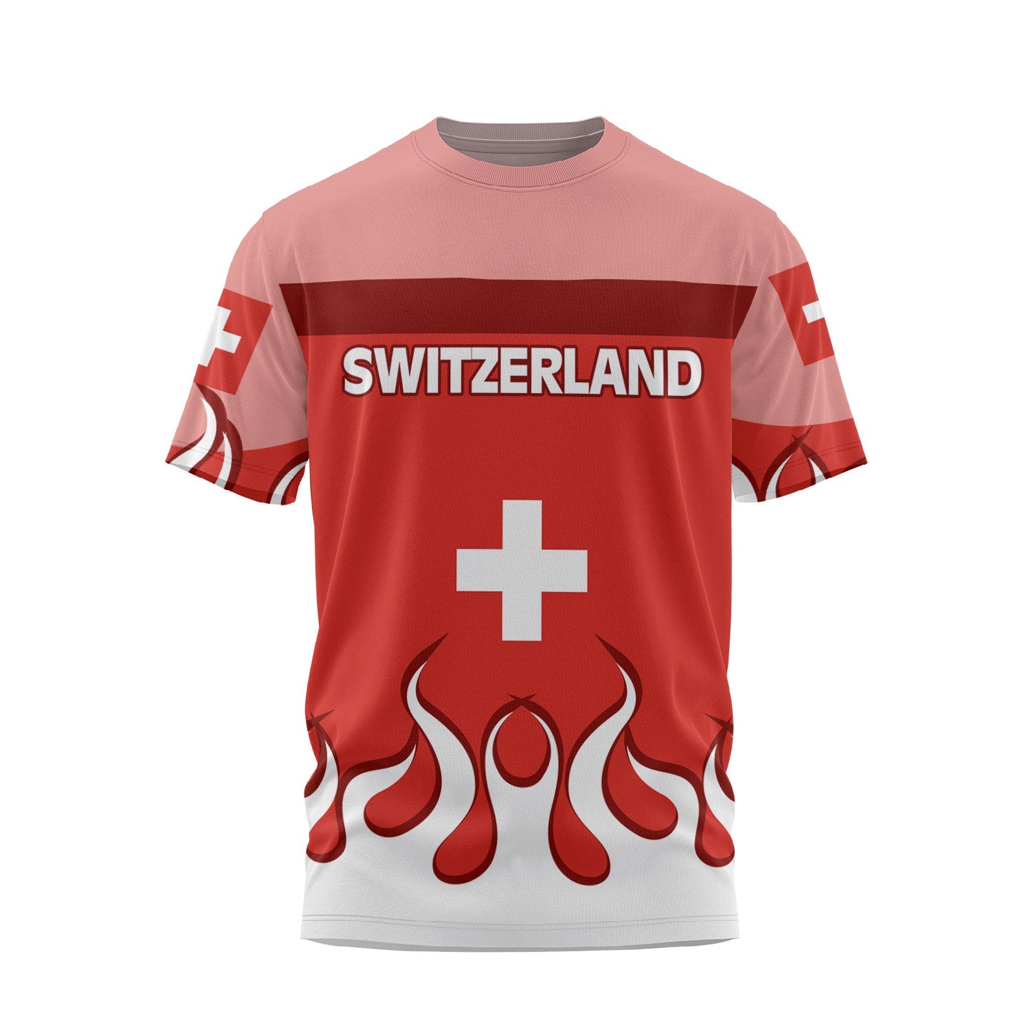 Switzerland T Shirt Flag & Coat Of Arms Fire Hockey Style