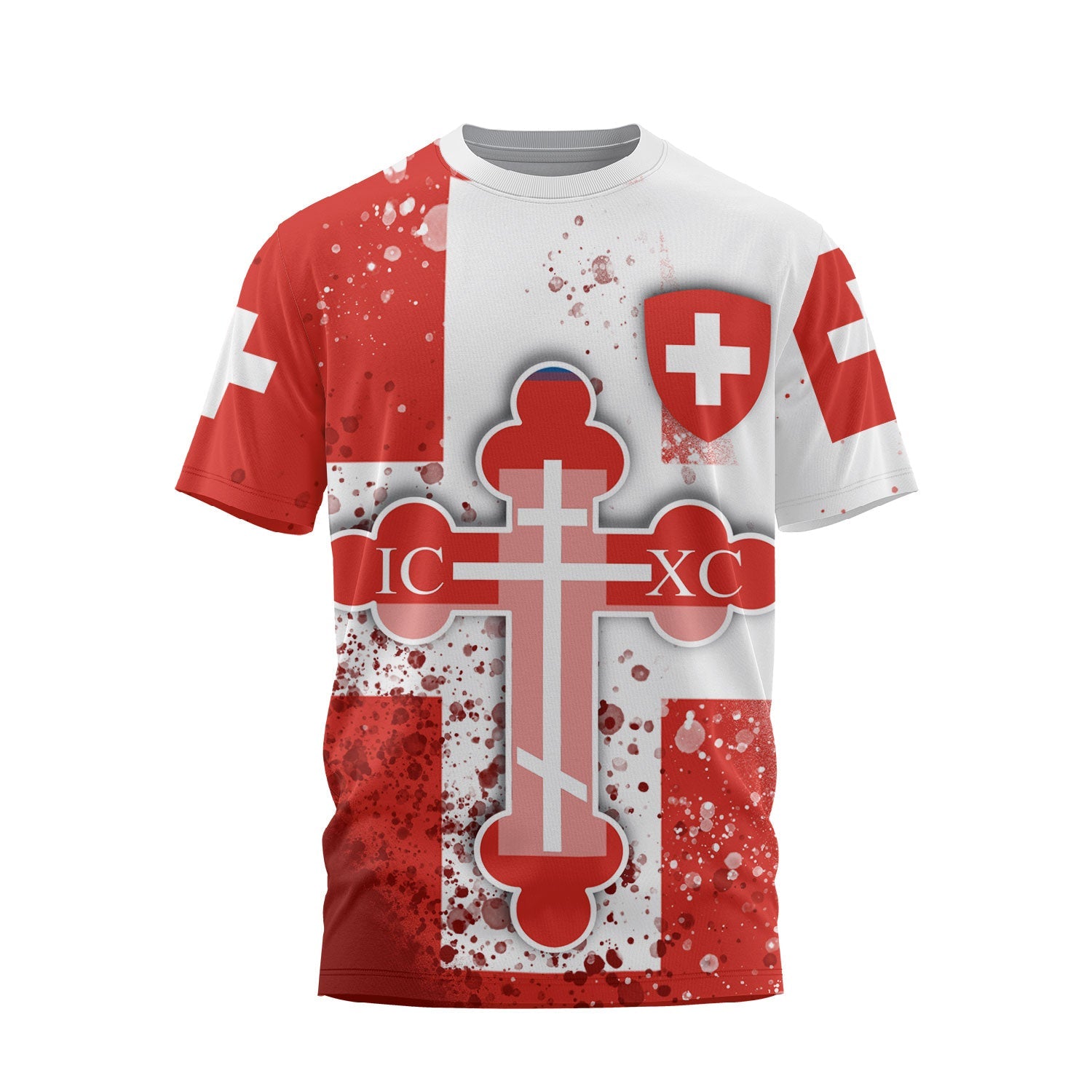 Switzerland T Shirt Flag & Coat Of Arms Orthodox Style