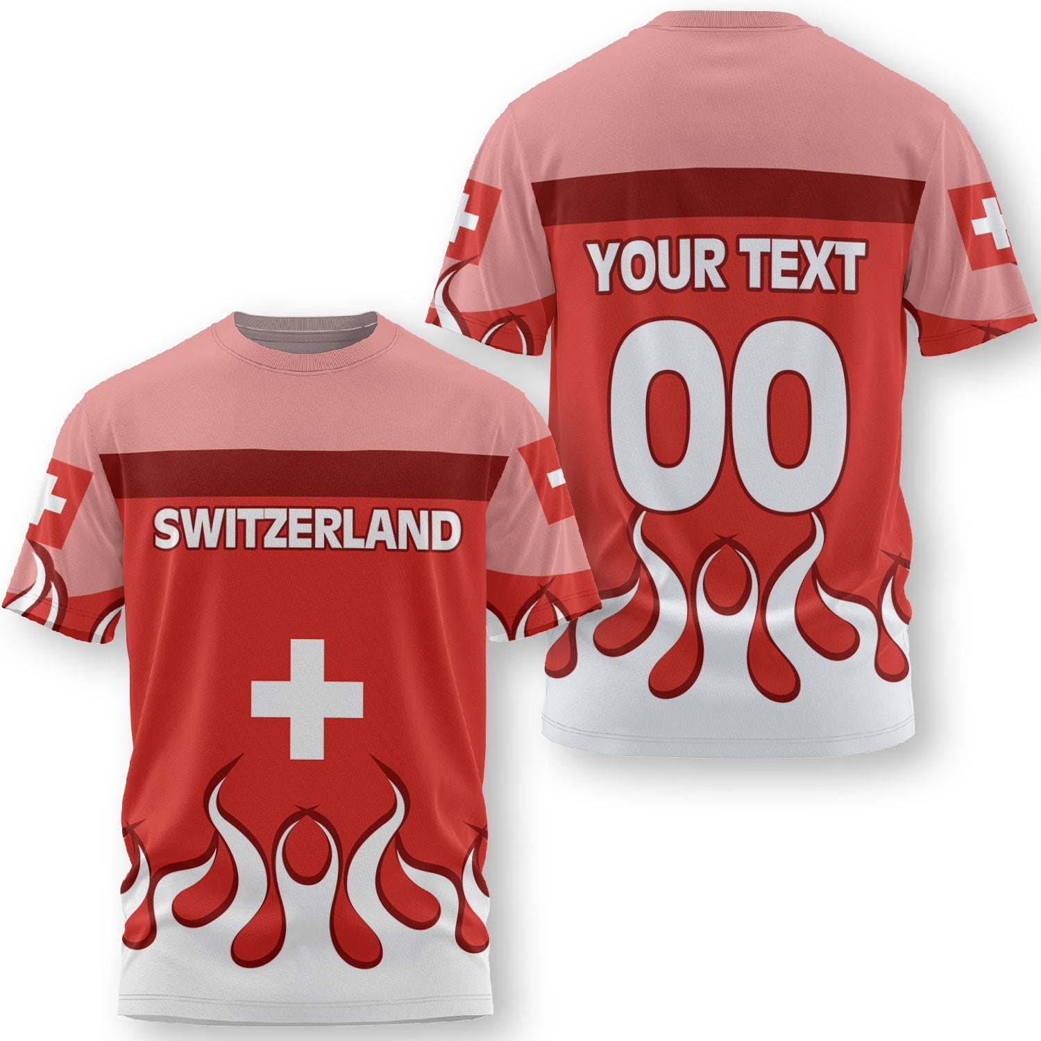 Switzerland T Shirt Flag & Coat Of Arms Fire Hockey Style