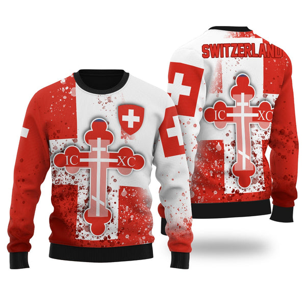 Switzerland Ugly Sweater Flag & Coat Of Arms Orthodox Style