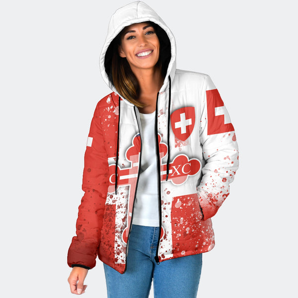 Switzerland Women Hooded Padded Jacket Flag & Coat Of Arms Orthodox Style