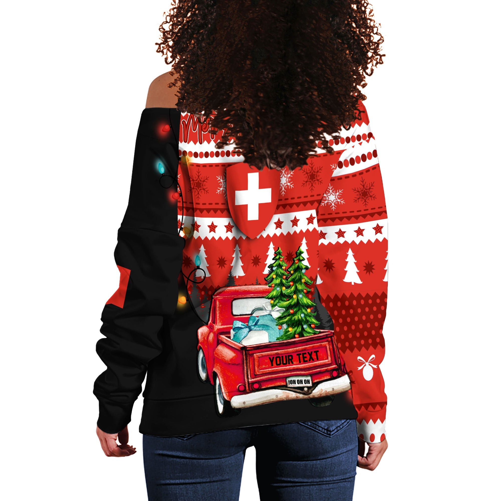 Switzerland Women Off Shoulder Sweatshirt Coat Of Arms Christmas Style