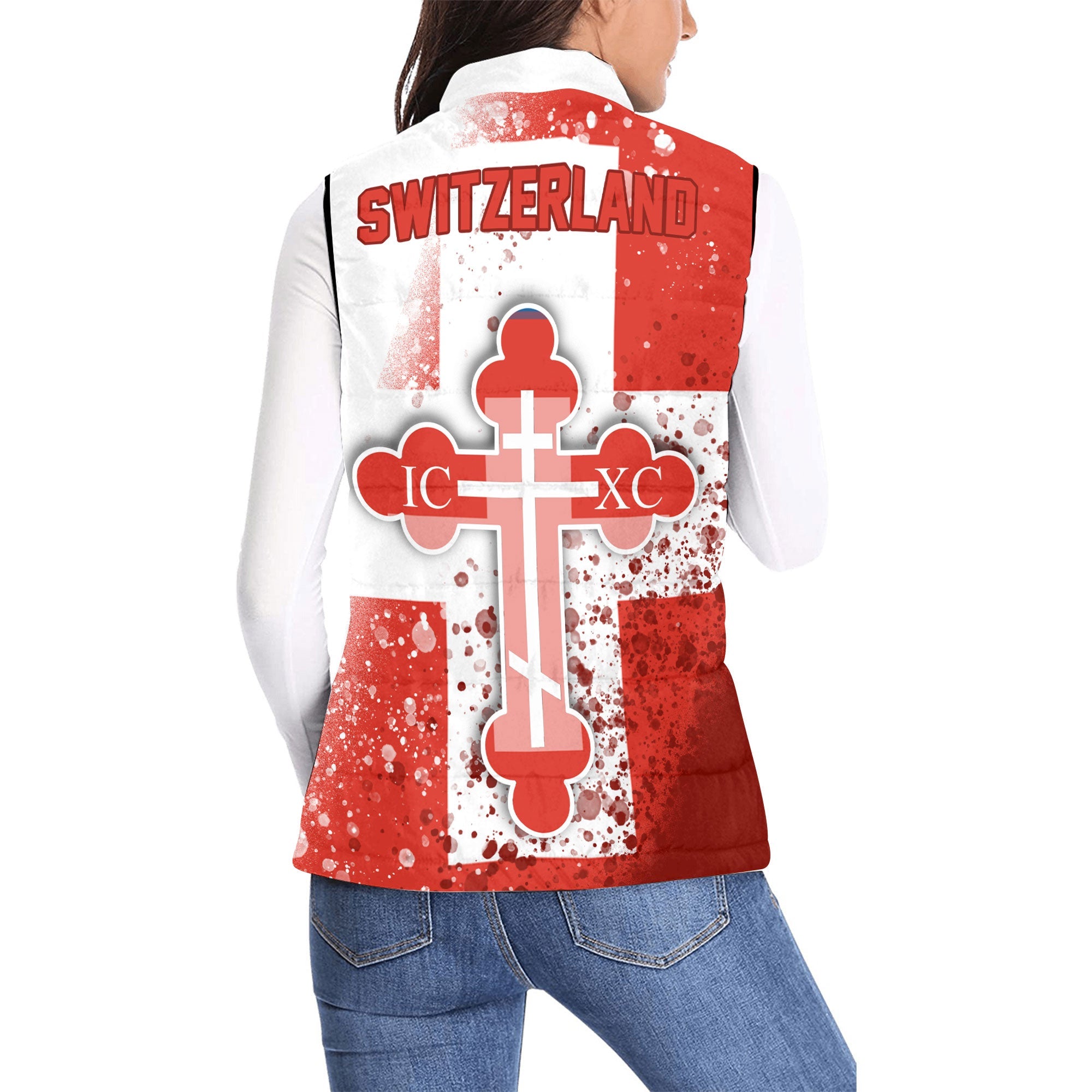 Switzerland Women Padded Jacket Vest Flag & Coat Of Arms Orthodox Style