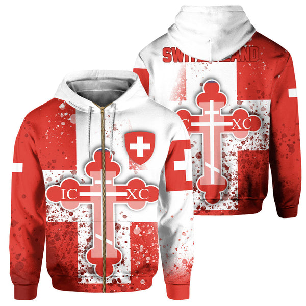 Switzerland Zip Hoodie Flag & Coat Of Arms Orthodox Style