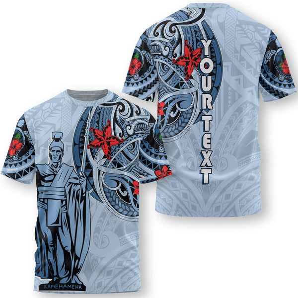Custom King Kamehameha Hawaiian T Shirt Sea Green Plumeria Style