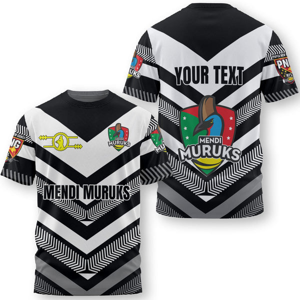 Custom Mendi Muruks T Shirt Papua New Guinea Rugby Black & White Style