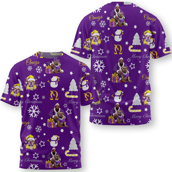 Fraternity T Shirt - OPP Christmas T Shirt Bulldog Purple Pattern Style