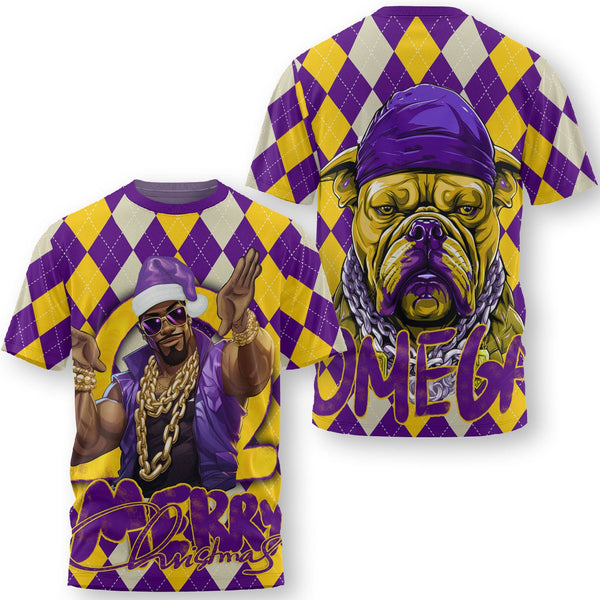 Fraternity T Shirt - OPP Christmas T Shirt Bulldog Purple Gold Caro Pattern Style